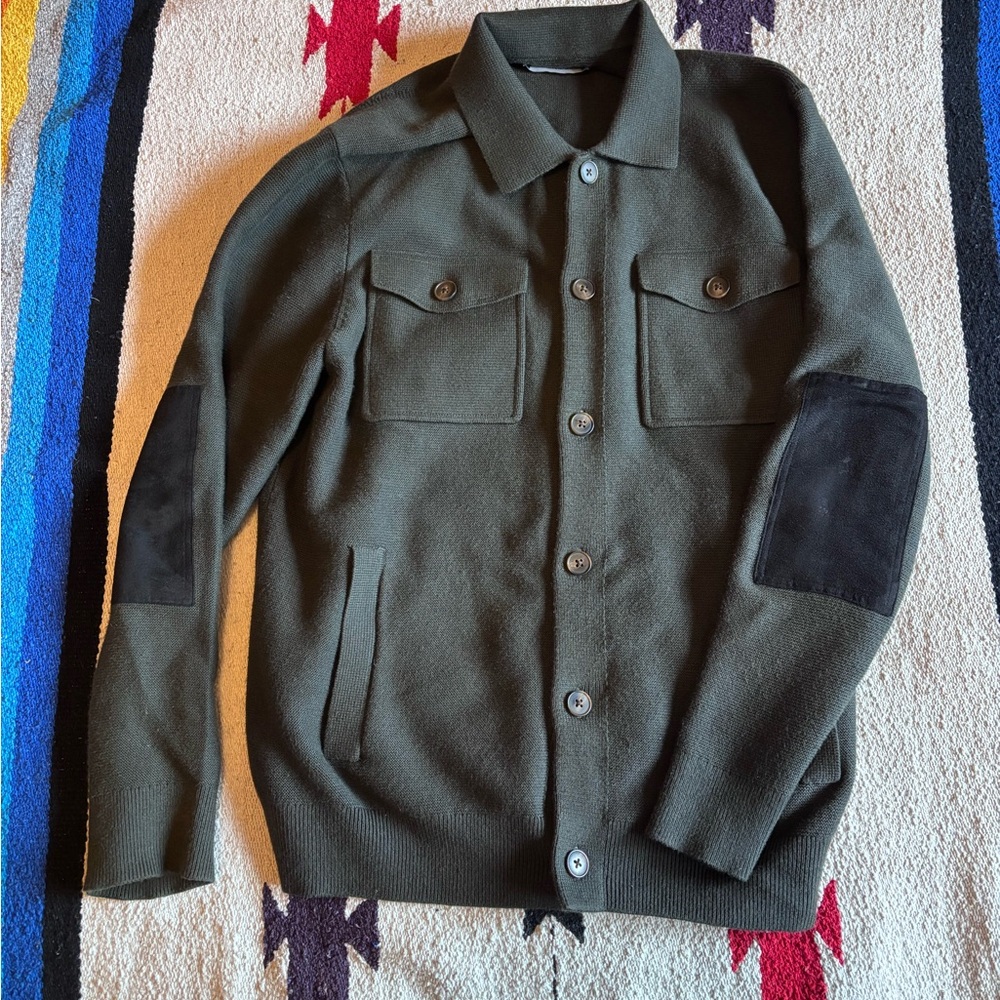VEGAN SUEDE PATCH JACKET - Green - Medium - Worn Once!
